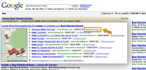 Screenshot Suchergebnisseite bei Google