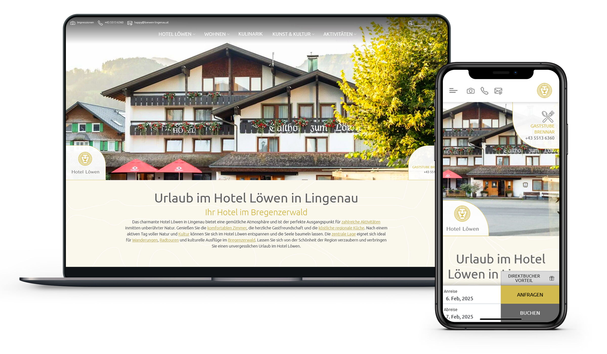Mockup des Hotel Löwen auf Desktop und Handy