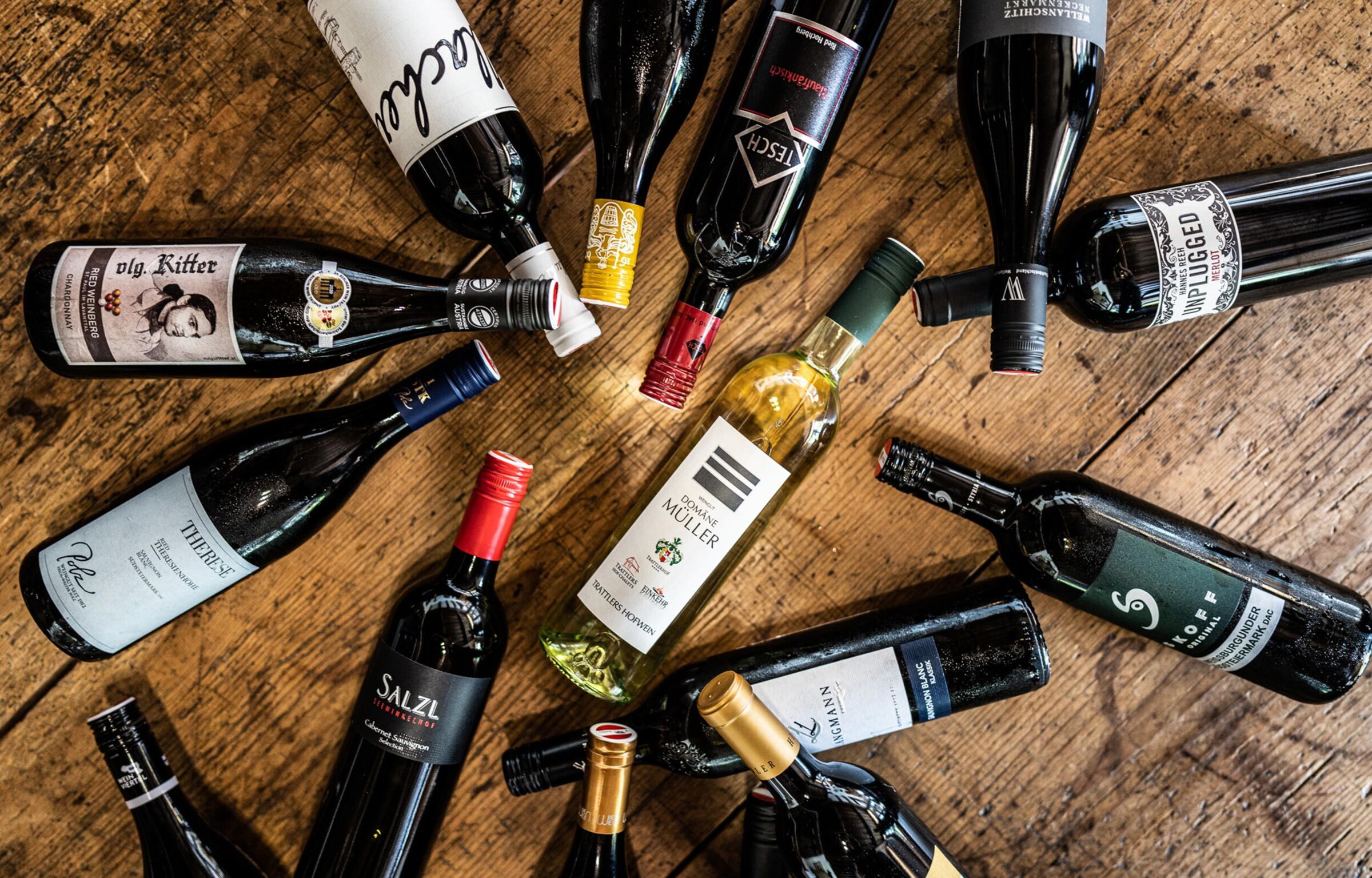 Große Auswahl an verschiedenen Sorten an Wein in Trattlers Einkehr
