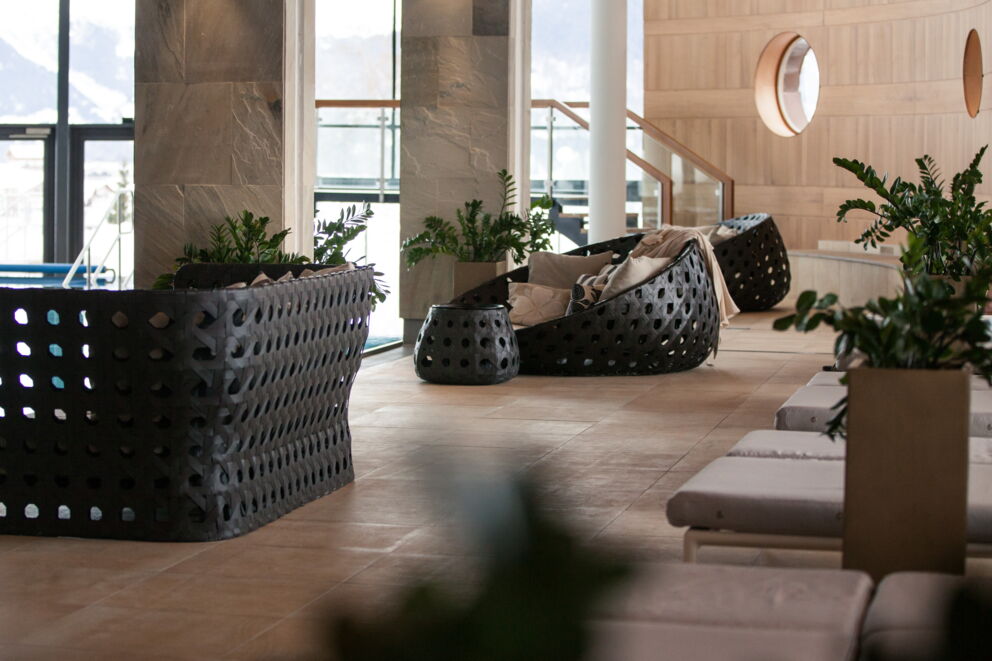 Die Wellness-Lounge im Schlosshotel Fiss