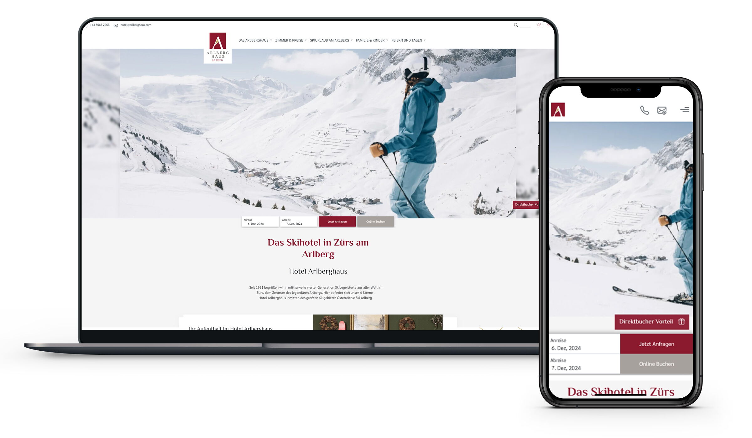 Mockup der Alpenlandhof-Website für Desktop und Mobile