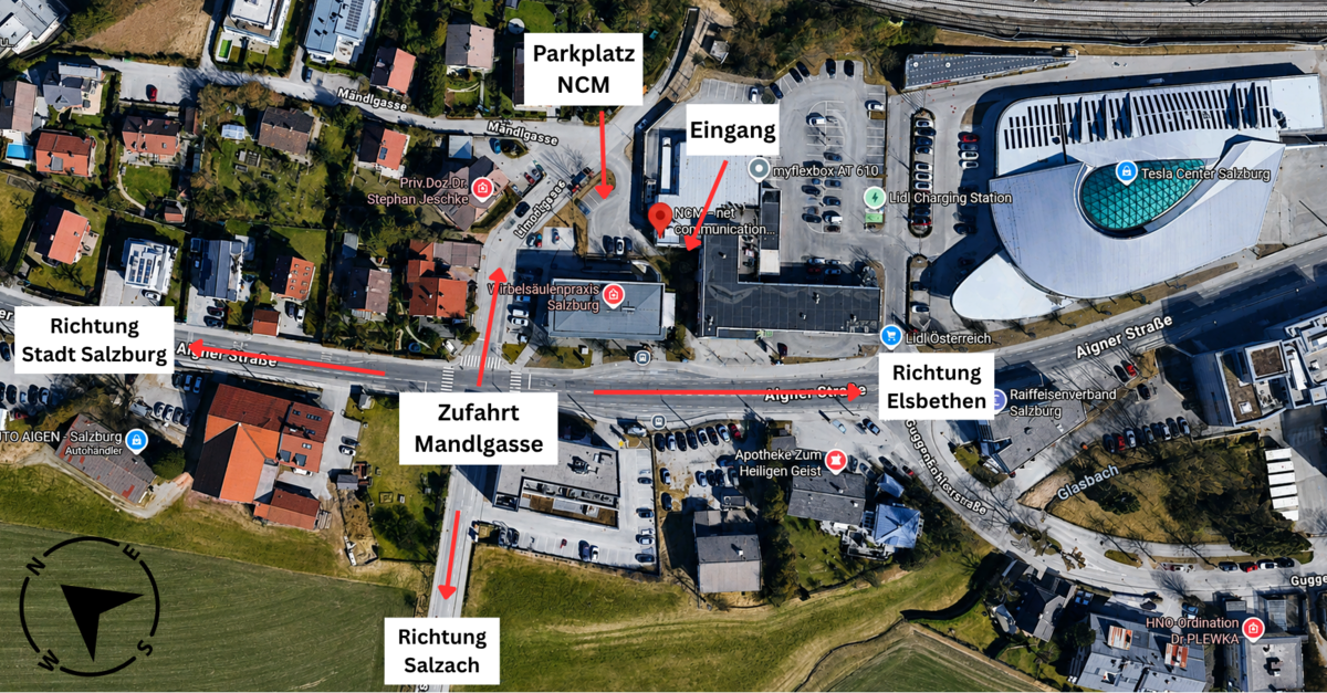 Lage und Zufahrt der NCM in Salzburg | Parkplatz & Eingang