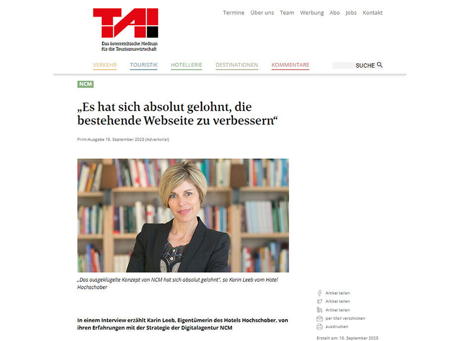Karin Leeb  im Interview ueber die Zusammenarbeit mit NCM.at und Hotel Hochschober