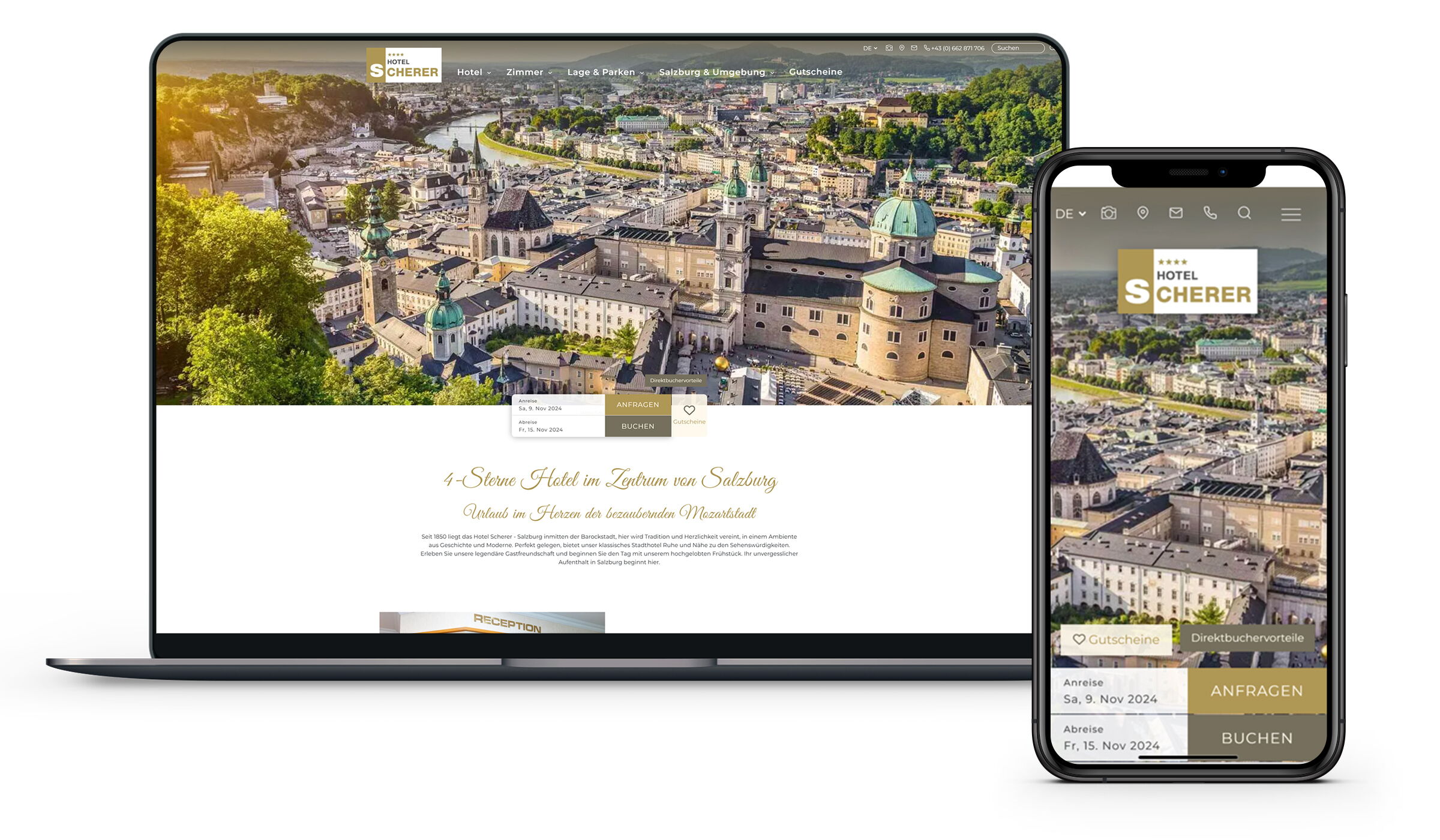 Mockup der Hotel Scherer Website für Desktop und Mobile