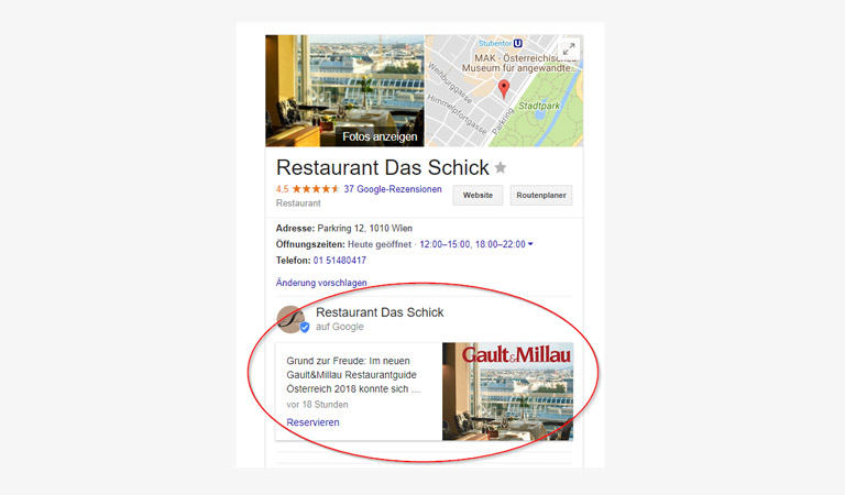 Das Restaurant das Schick in der Google Suche