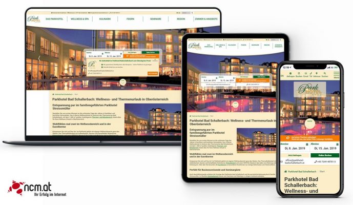 Website des Parkhotels auf verschiedenen Screens