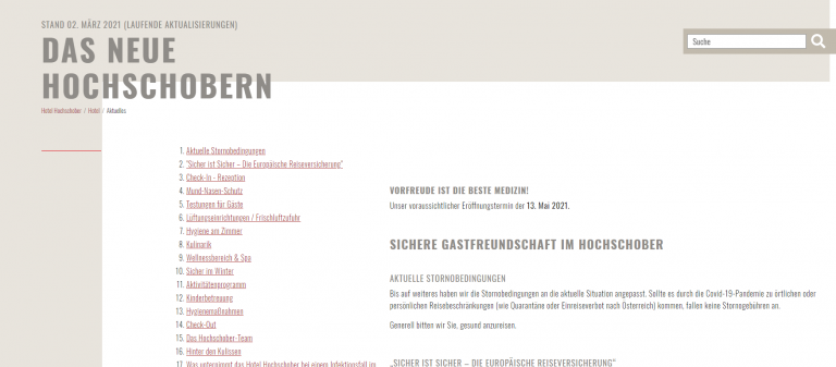 Screenshot einer Webseite mit Info-Inhaltsverzeichnis